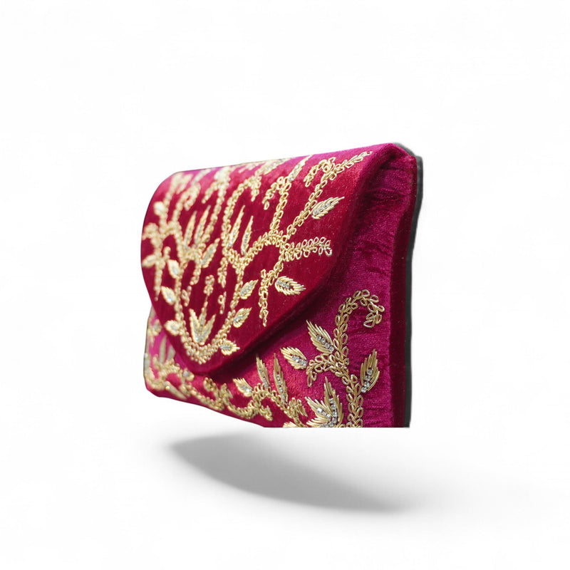 Regal Maroon Hand-Embroidered Velvet Clutch — side