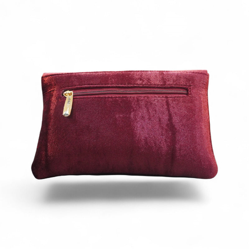 Regal Maroon Hand-Embroidered Velvet Clutch — detail