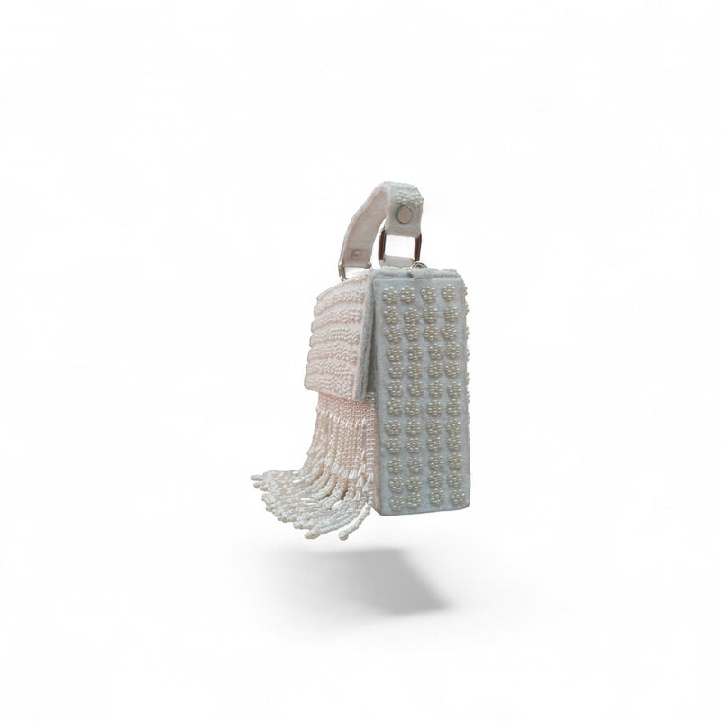 Elegant White Beaded Handbag — angle