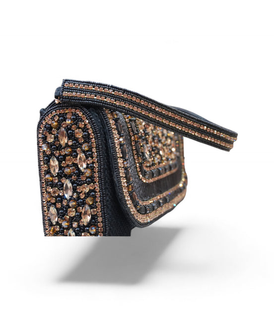 Black and Bronze Hand-Embellished Evening Clutch