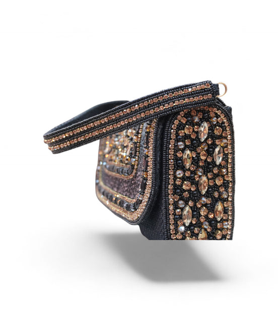 Black and Bronze Hand-Embellished Evening Clutch