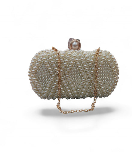 Elegant Pearl-Embellished Clutch Bag — front