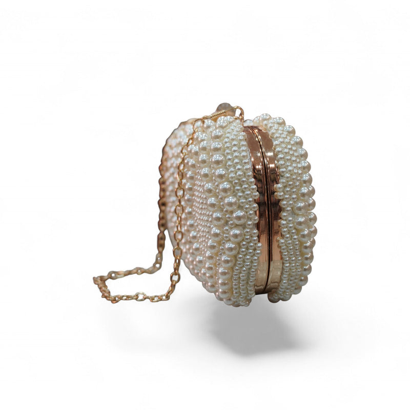 Elegant Pearl-Embellished Clutch Bag — side