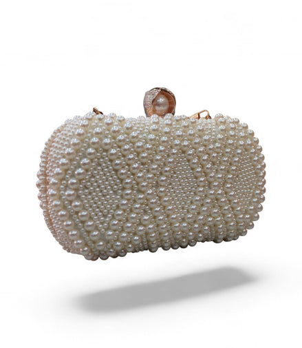 Elegant Pearl-Embellished Clutch Bag — angle