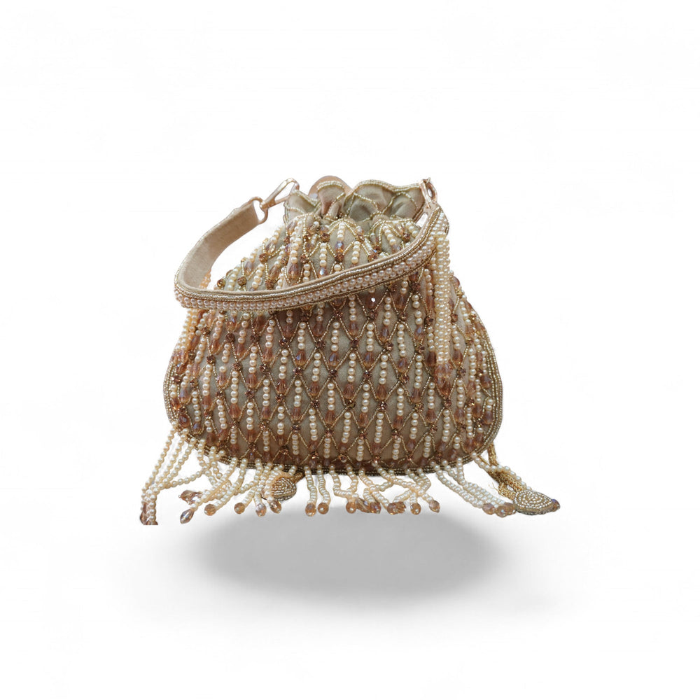 Elegant Handcrafted Pearl Beaded Potli Bag — front