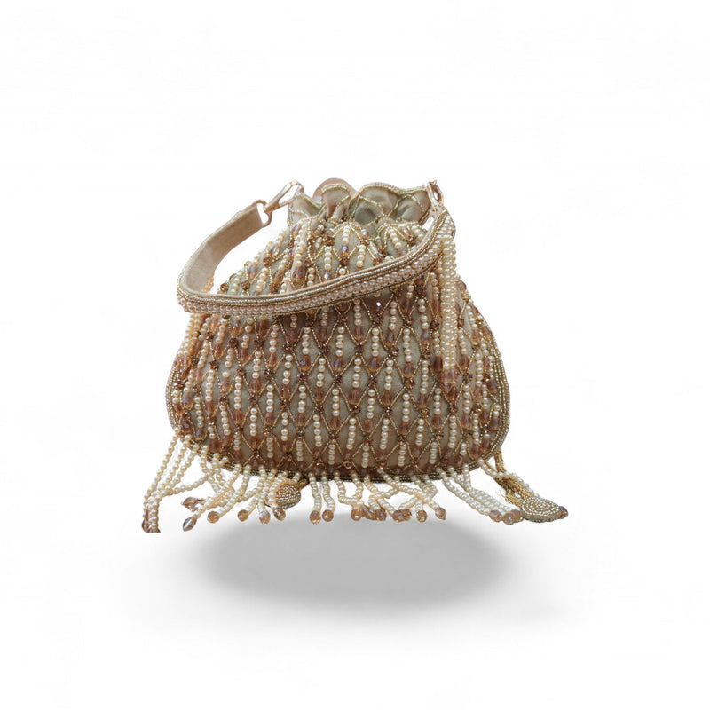 Elegant Handcrafted Pearl Beaded Potli Bag — front