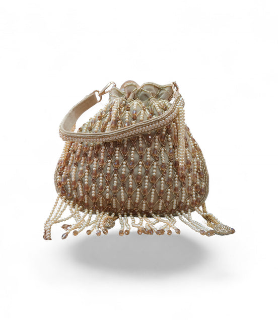 Elegant Handcrafted Pearl Beaded Potli Bag
