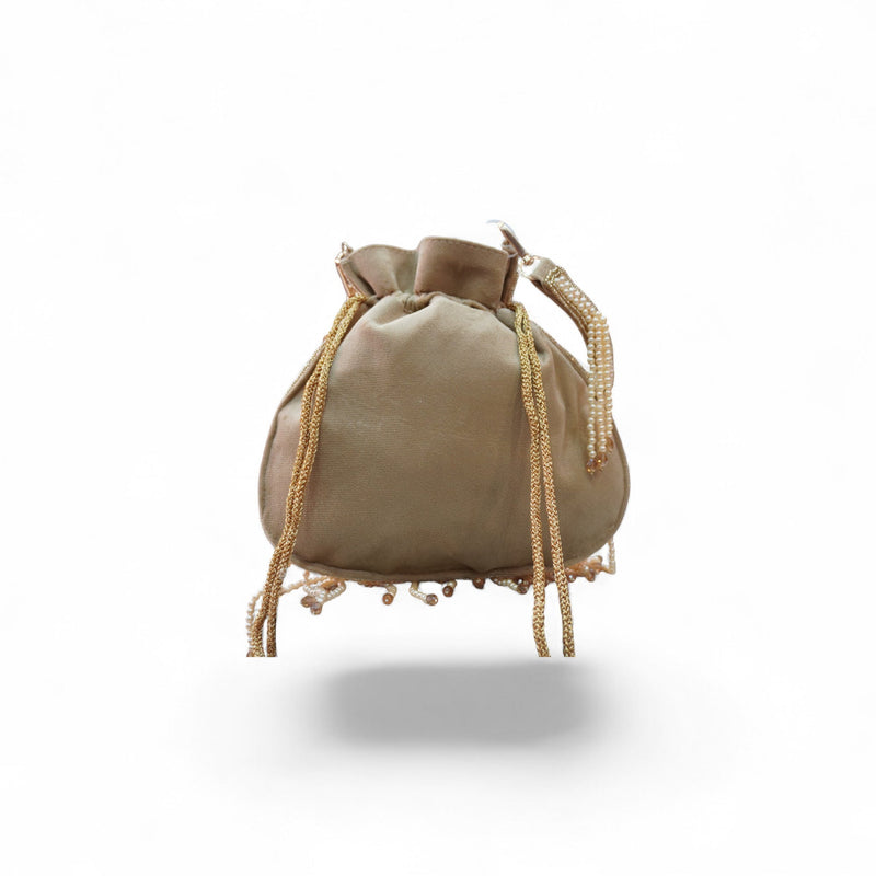 Elegant Handcrafted Pearl Beaded Potli Bag — detail