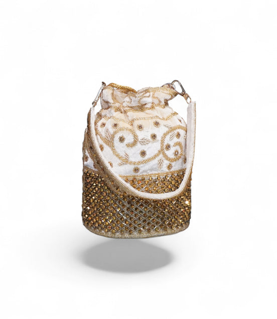 Elegant Golden Embroidered Potli Bag