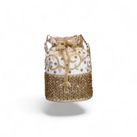 Elegant Golden Embroidered Potli Bag — angle