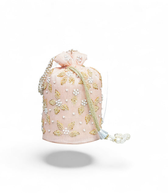 Blush Pink Pearl Embellished Potli Bag