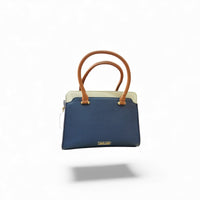 Blue & Beige Structured Handbag — detail view