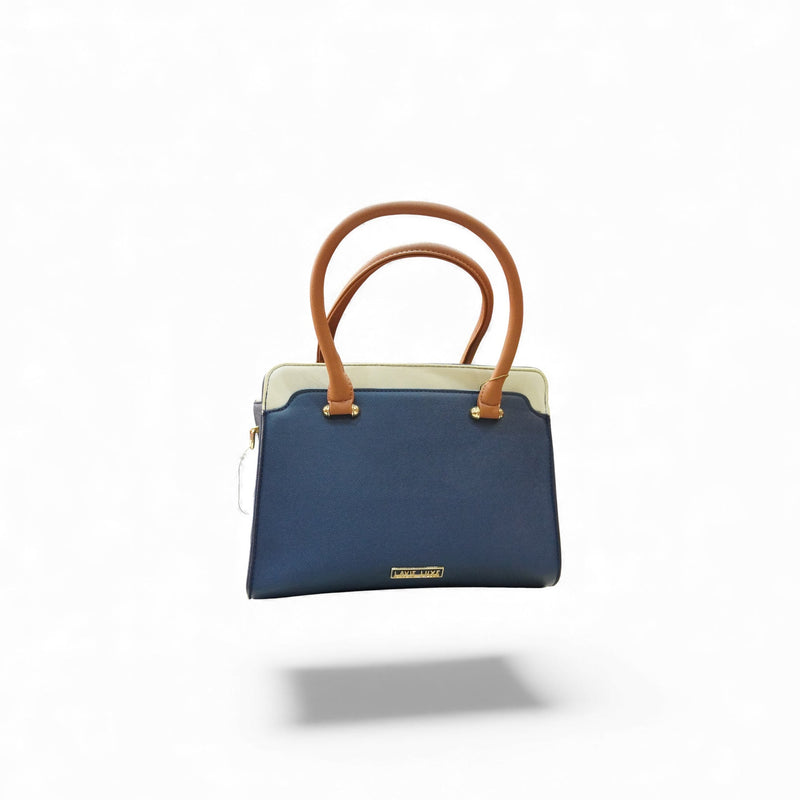 Blue & Beige Structured Handbag — detail view