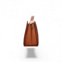 Caramel Brown Quilted Tote Handbag — angle