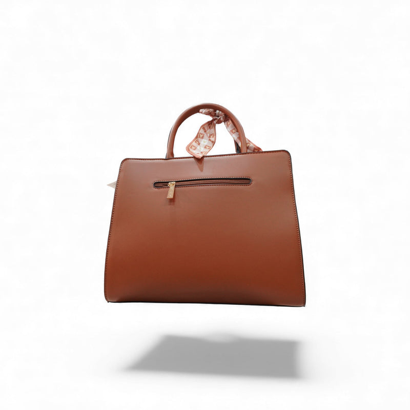 Caramel Brown Quilted Tote Handbag — detail