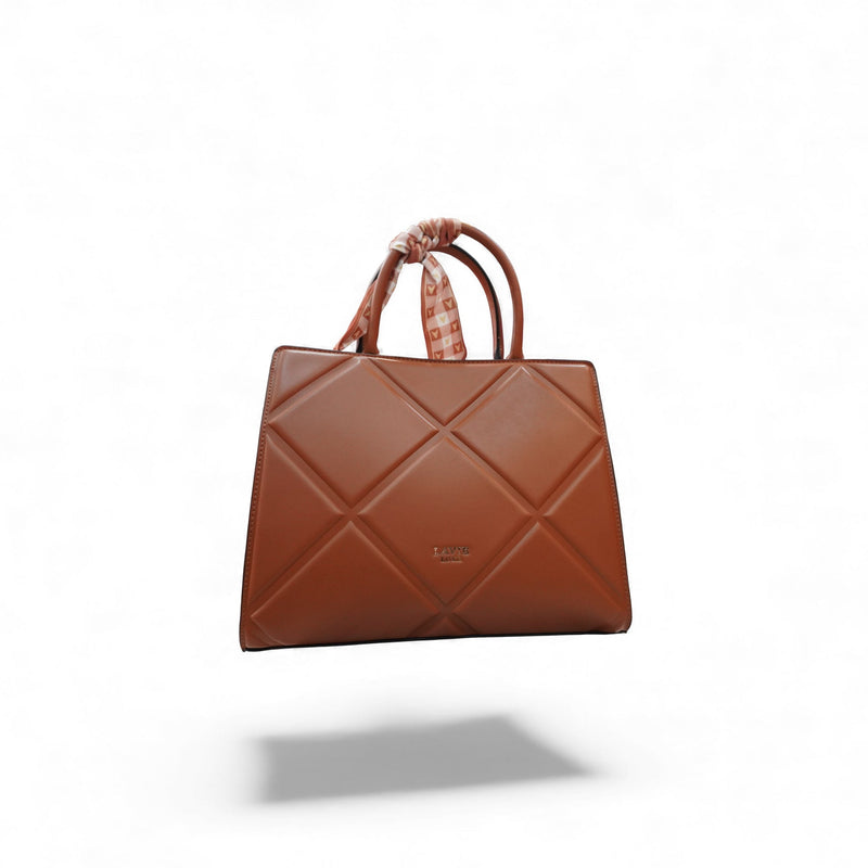 Caramel Brown Quilted Tote Handbag — front