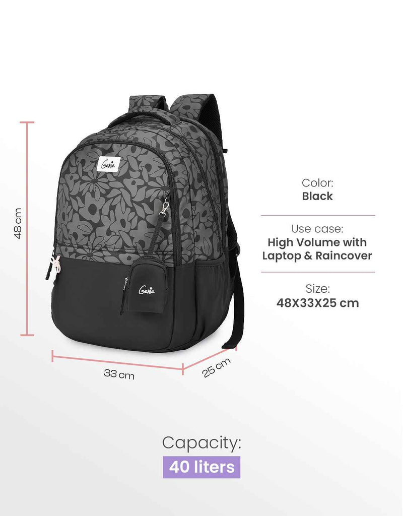 Genie Eleanor 40L Laptop Backpack With Raincover - Black