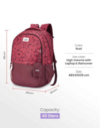 Genie Eleanor 40L Laptop Backpack With Raincover - Rust