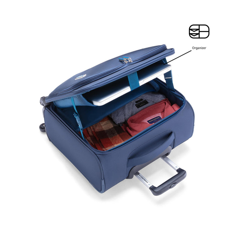 American Tourister Norton 28L polyester rolling tote Navy — main compartment open