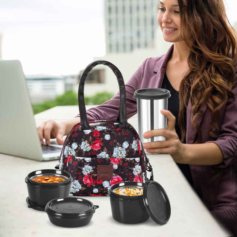 Milton Floret Insulated Lunch Box Set (3 Containers + Tumbler + Jacket)