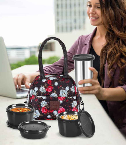 Milton Floret Insulated Lunch Box Set (3 Containers + Tumbler + Jacket)