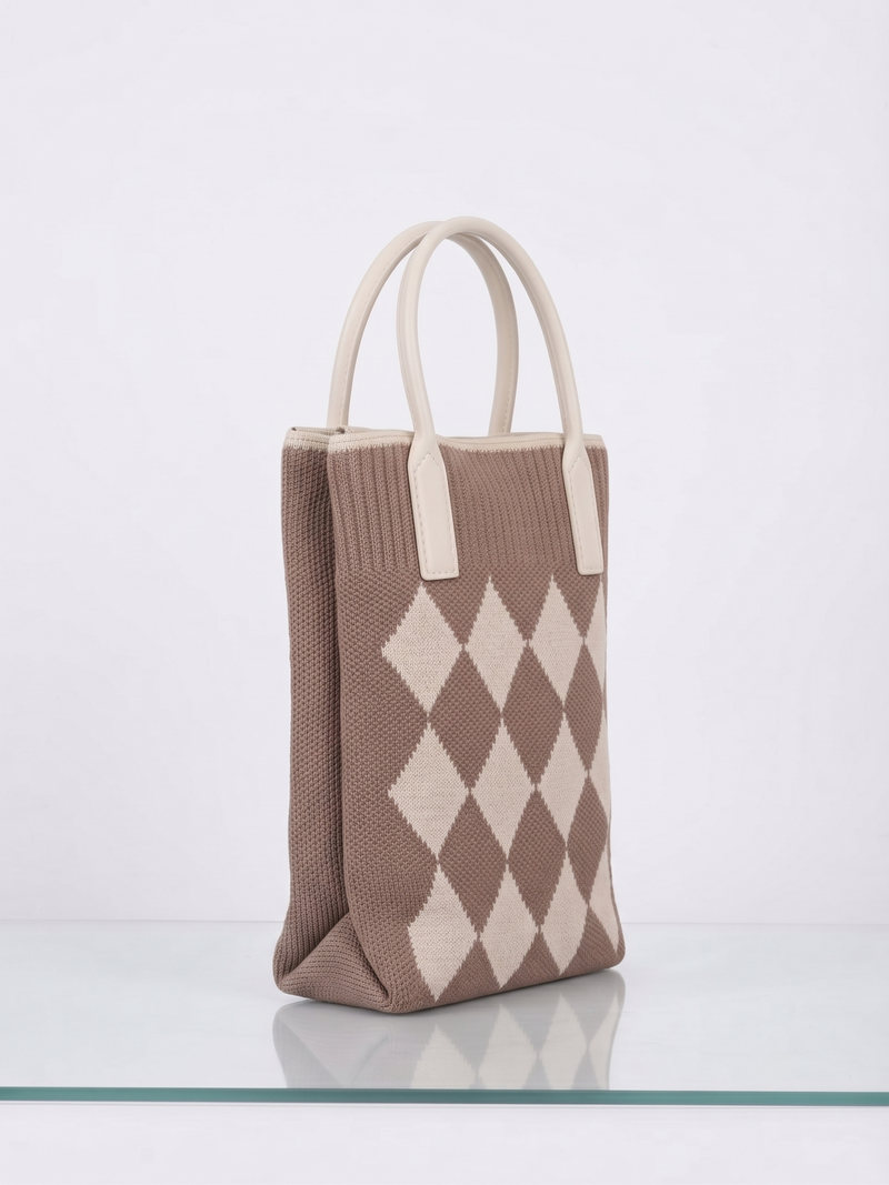 Women's Stylish Knit Tote Handbag – Beige & Sea Green