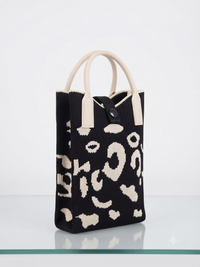 Women's Black & Cream Knitted Mobile Shoulder Bag