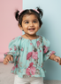 GREEN ROSES FLOWERS GIRLS TOP