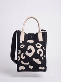 Women's Black & Cream Knitted Mobile Shoulder Bag