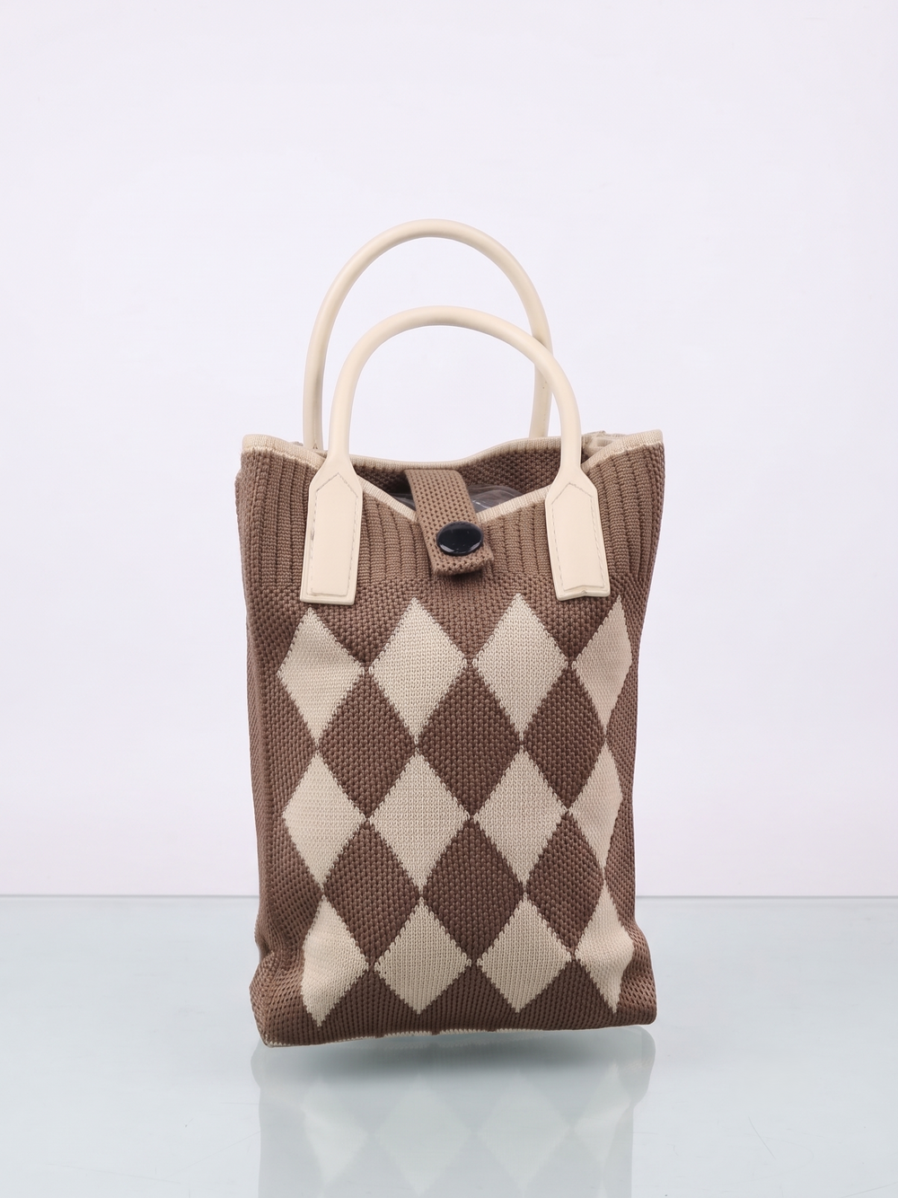 Women's Stylish Knit Tote Handbag – Beige & Sea Green
