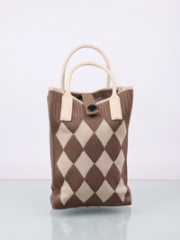 Women's Stylish Knit Tote Handbag – Beige & Sea Green