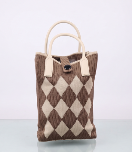 Women's Stylish Knit Tote Handbag – Beige & Sea Green