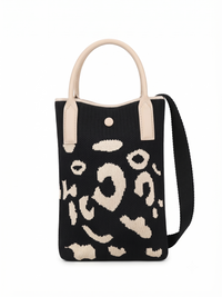 Women's Black & Cream Knitted Mobile Shoulder Bag