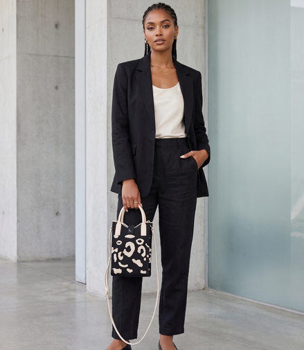 Women's Black & Cream Knitted Mobile Shoulder Bag