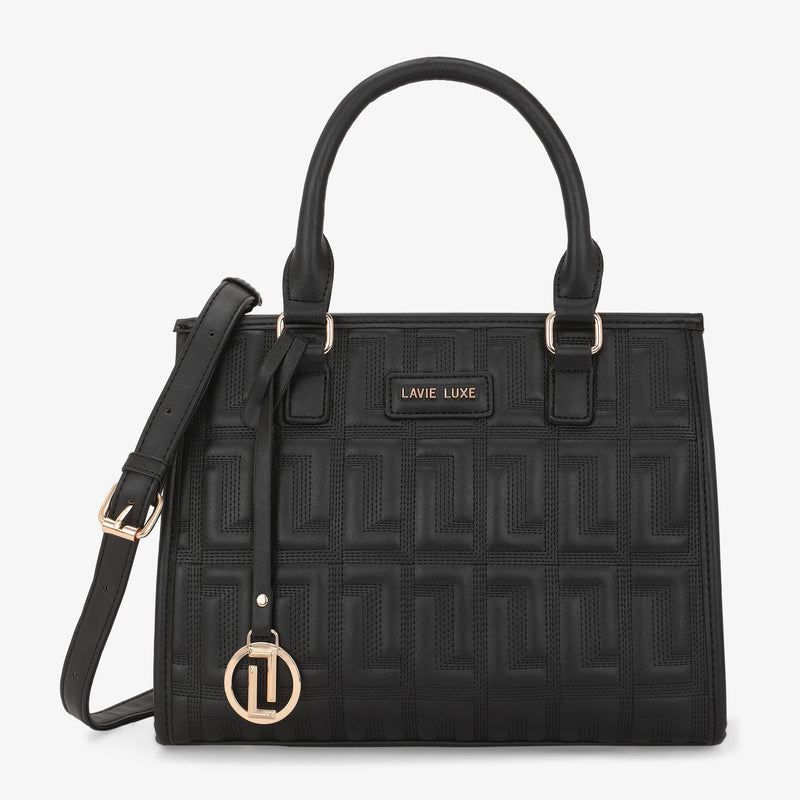 Lavie Luxe Quid Medium Satchel Bag in Black