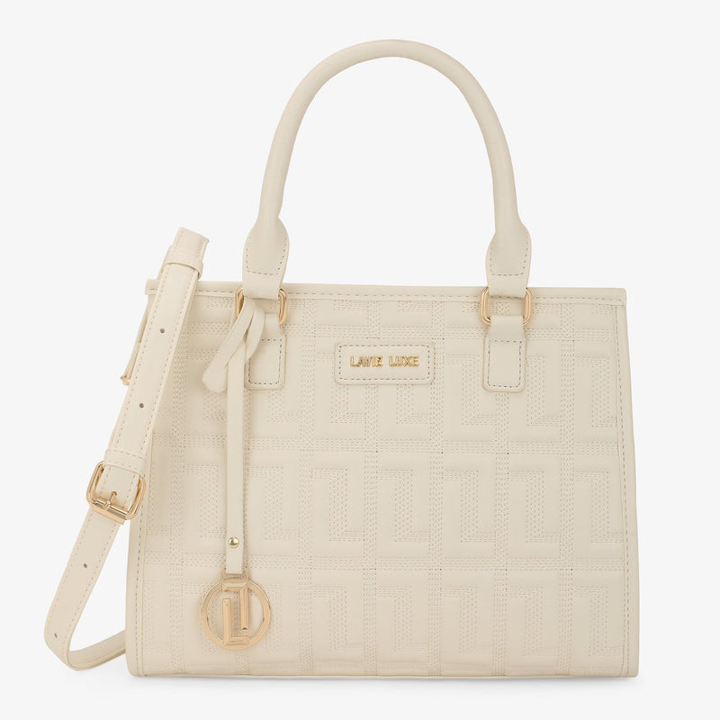 Lavie Luxe Quid Medium Satchel Bag in Ivory