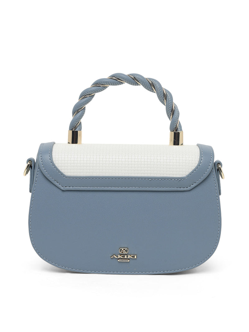 AKIKI London Trinity Flap Small Satchel Bag Blue detail