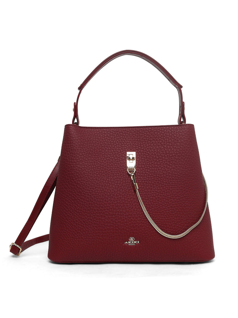 AKIKI London Thames 3 Compartments Large Bucket Bag Red detail