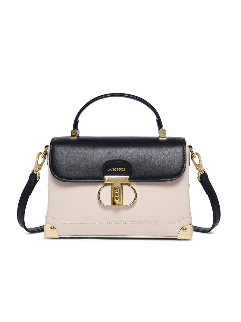 AKIKI London Westminster Small Satchel Bag White/Black detail