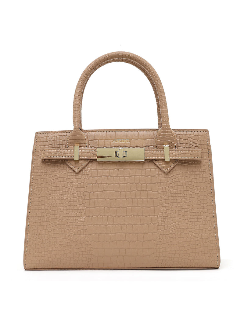 AKIKI London Kensington Medium Satchel Bag - Beige