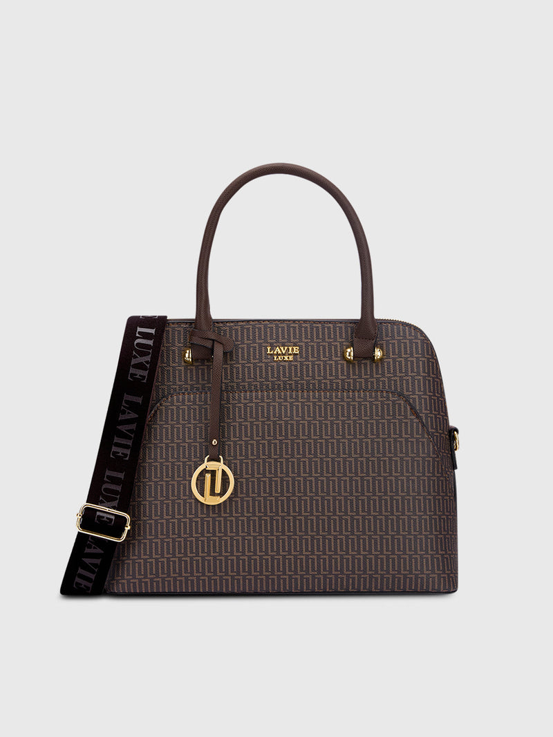 Lavie Luxe Mono Valle25 Medium Satchel Bag in Mono Brown