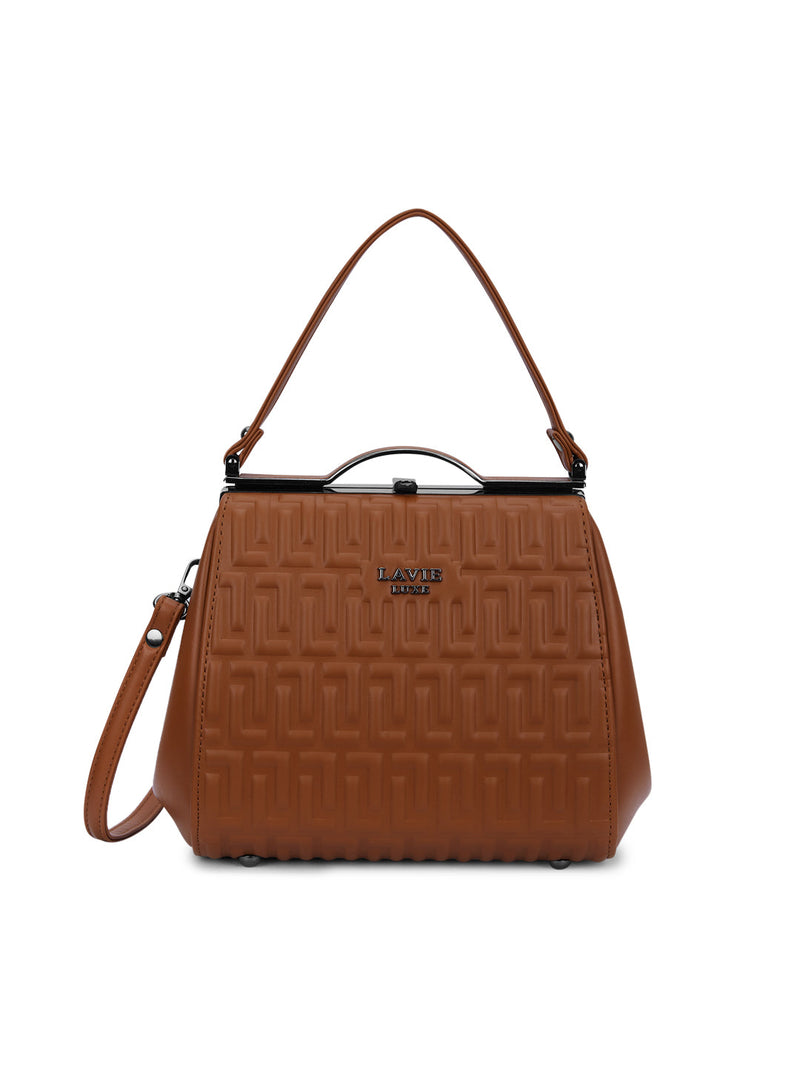 Lavie Luxe Fluffel Frame Small Satchel Bag in Tan