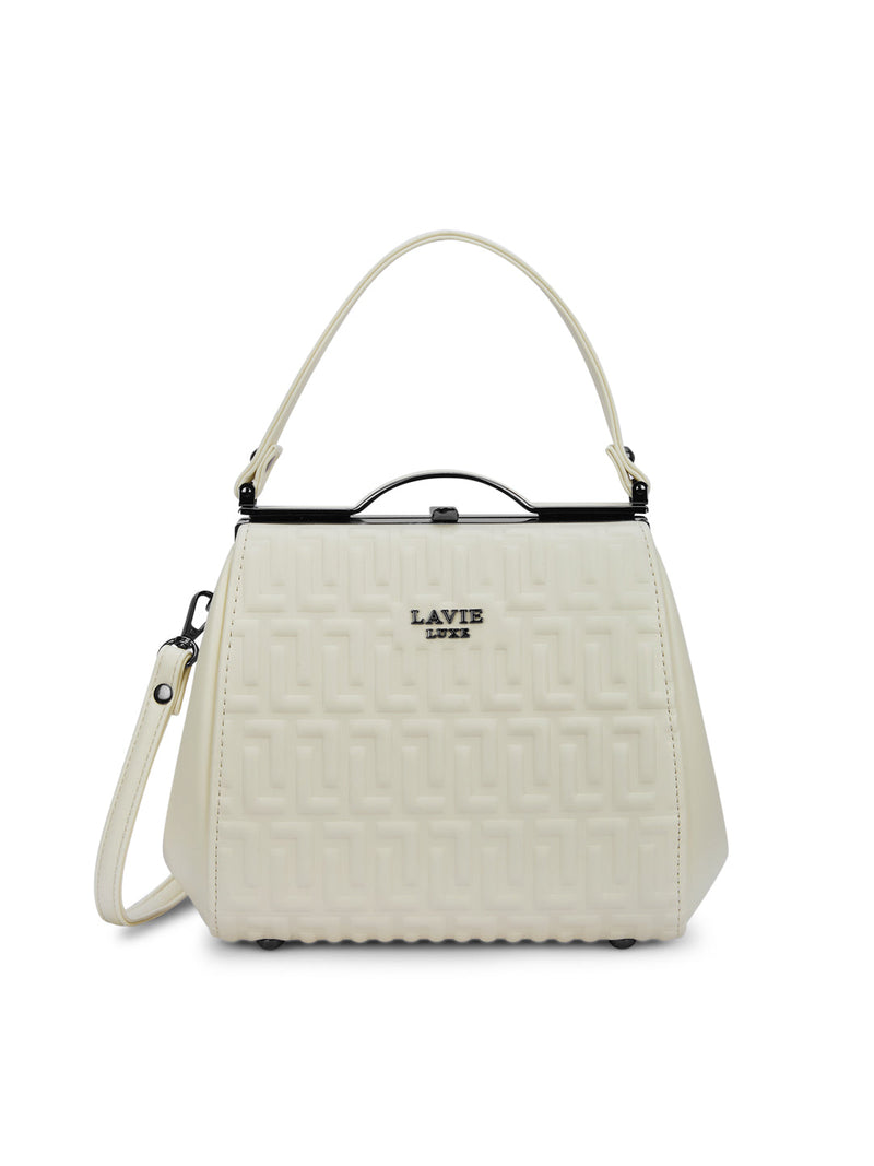 Lavie Luxe Fluffel Frame Small Satchel Bag in Ivory