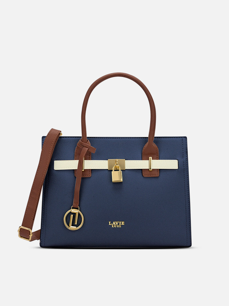 Lavie Luxe Strap25 Medium Satchel Bag in Navy Blue