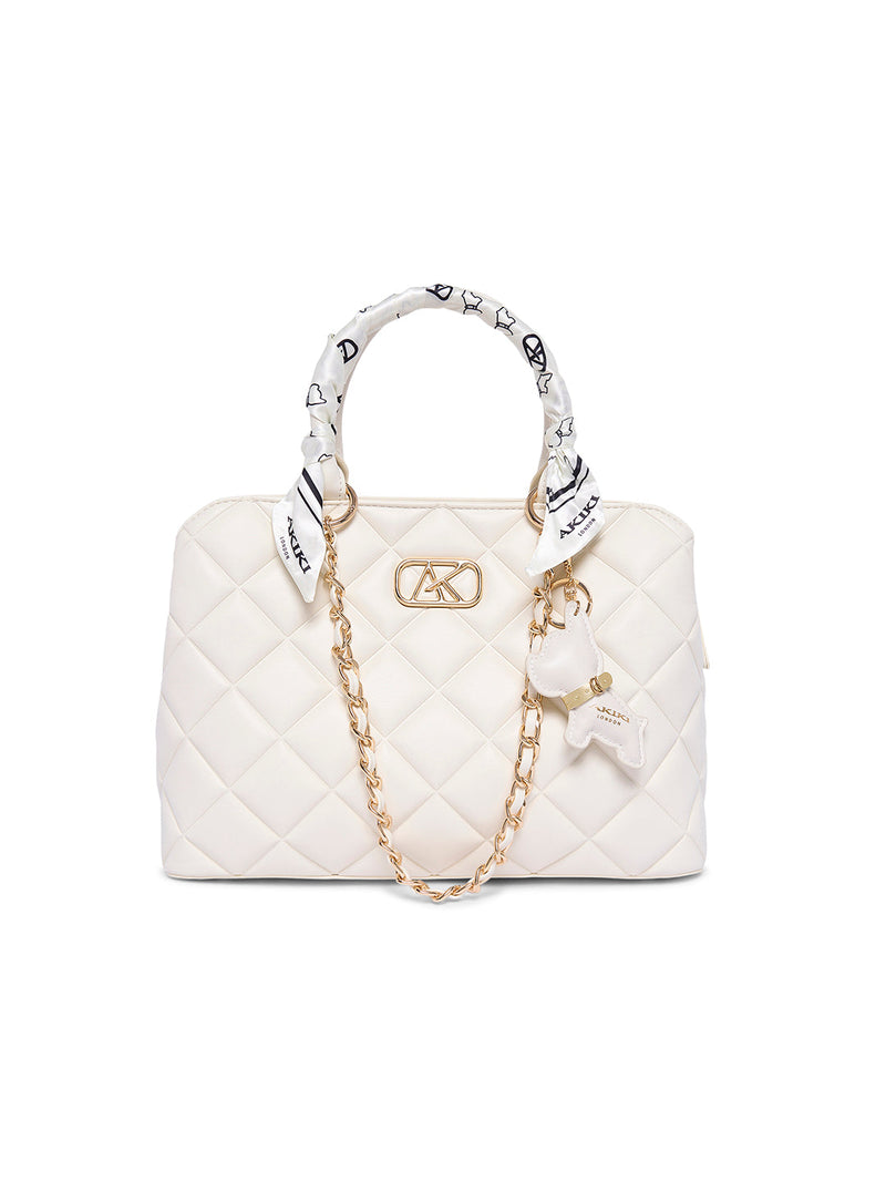 AKIKI London Waterloo 13 Medium Satchel Bag - Off White