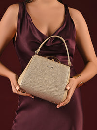 Lavie Luxe Fluff Medium Frame Handbag in Beige