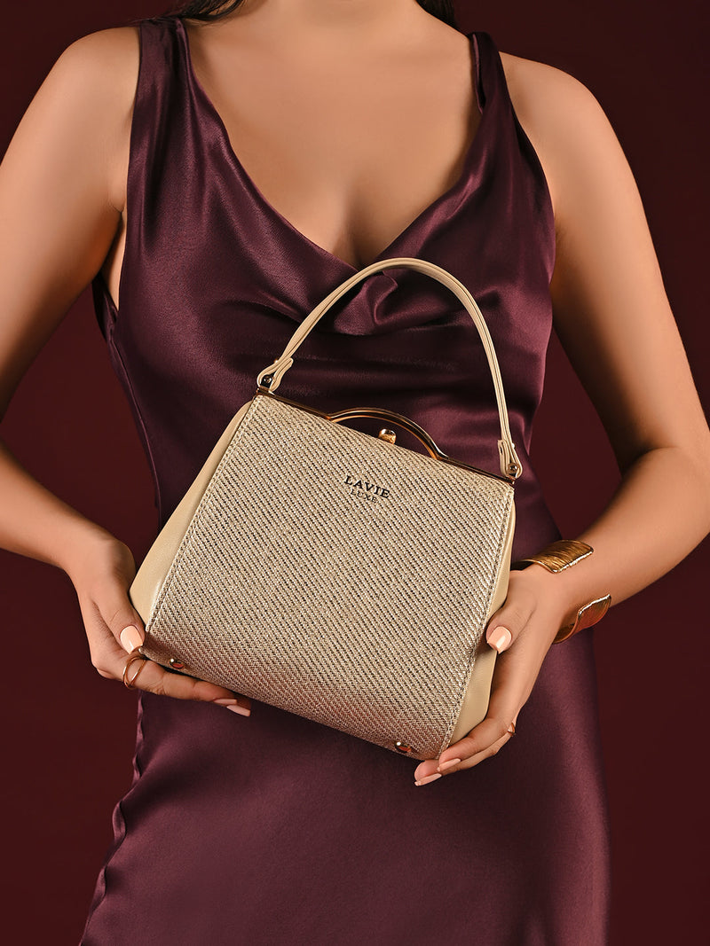 Lavie Luxe Fluff Medium Frame Handbag in Beige