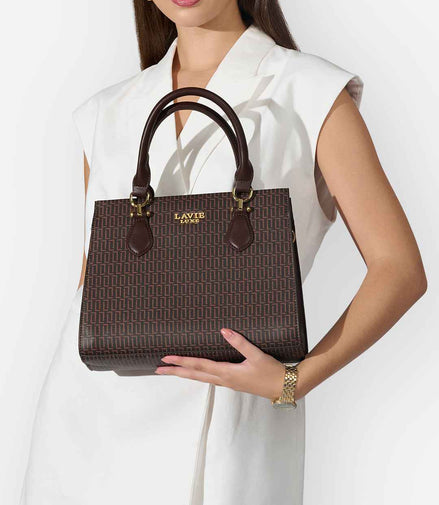 Lavie Luxe Monogram Wella 3 Compartment Satchel Bag