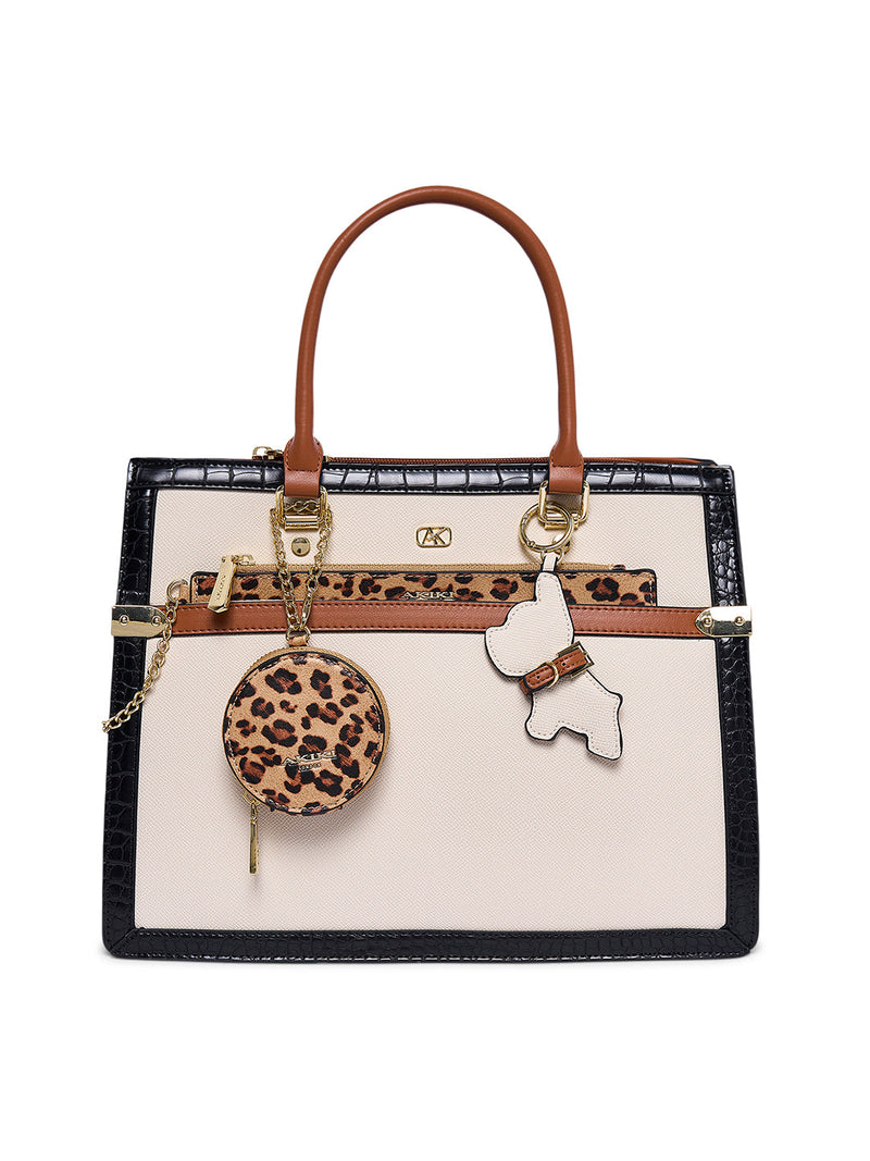 AKIKI London Beverley Large Satchel Bag - Beige