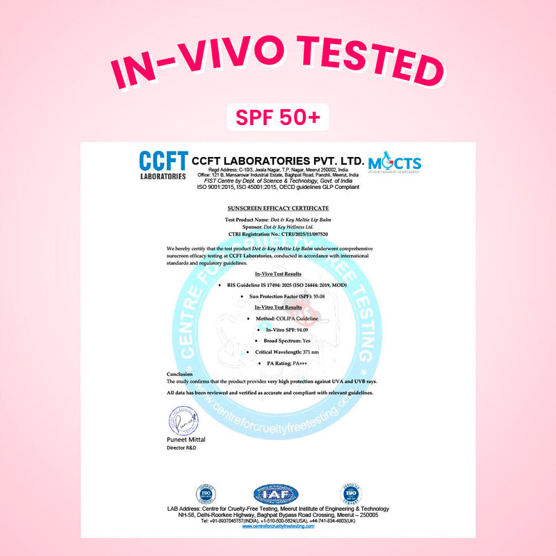 Dot & Key Meltie Lip Balm in-vivo tested